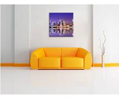 Manhattan Skyline Spiegelung, Format: 60x60 auf Leinwand, XXL riesige Bilder fertig gerahmt mit Keilrahmen, Kunstdruck auf Wandbild mit Rahmen, günstiger als Gemälde oder Ölbild, kein Poster oder Plakat