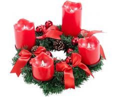 Britesta Tannenkranz: Adventskranz, rot, 4 rote LED-Kerzen mit bewegter Flamme (Weihnachtskranz)
