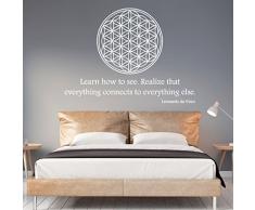 Wandtattoo-Loft® Blume des Lebens mit Zitat von Leonardo da Vinci/Wandtattoo/Wandaufkleber / 54 Farben / 3 Größen/weiß / 55 cm hoch x 75 cm breit