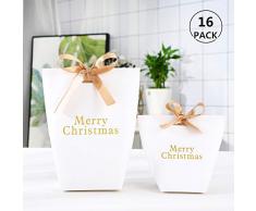 16 Stück Weihnachten Geschenktüten Klein Geschenktaschen Weiß Papier Geschenkbeutel Elegant Papiertüten für Weihnachten Geschenkverpackung