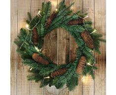 com-four® künstlicher Weihnachtskranz, Adventskranz in grün mit ECHTEN Tannenzapfen, Ø 45 cm, 67 Spitzen, Tannenkranz mit Zapfen für Weihnachten oder als Grabschmuck (001 Stück - Kranz mit Zapfen)