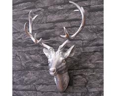 Wanddeko Hirschkopf, silber/versilbert mit Blattmetall - individualisierbar - ein besonderes Geschenk