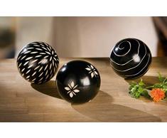 3X Holzkugel Afrika schwarz mit verschiedenen Mustern im Set, Ø 10cm, Dekokugel, Holzball, Dekoball