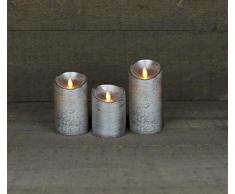 Coen Bakker 3er Set Kerze LED Echtwachskerze 10 cm + 12,5 cm + 15 cm Kerze Ø 7,5 cm viele Farben mit Timer flackender Docht Wachskerze Kerzen, Farbe:Silber