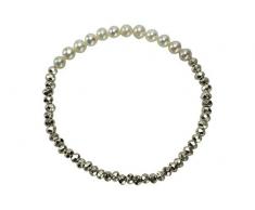 SILBERMOOS Damen verschlussfreies Armband angeschliffenen Silberkugeln und Süßwasser-Perlen 925 Sterling Silber