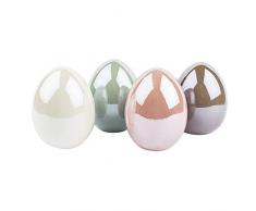 Deko-Eier aus Keramik | Ostereier in Porzellan-Optik | Hochglänzend mit Perlmutt-Effekt (Creme, Taupe, Mint, rosé | 4 Stück | 8 cm hoch, Ø 6 cm)