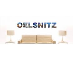Wandtattoo farbige Wandschrift Städtename Oelsnitz mit Sehenswürdigkeiten 120 x 16 cm Länge