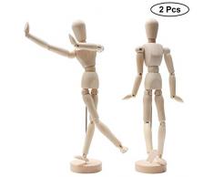 Kurtzy Hölzerne Mannequins (2 Pcs)-30,5cm Menschliche Gliederpuppe aus Holz-Posierbare Modellpuppe mit Ständer, Zeichenpuppe, Holzfigur Zeichnen-Hölzerne Künstlerpuppe für Kunst(Männlich und Weiblich)