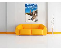 Schöner Leuchtturm am Strand Format: 80x60 auf Leinwand, XXL riesige Bilder fertig gerahmt mit Keilrahmen, Kunstdruck auf Wandbild mit Rahmen, günstiger als Gemälde oder Ölbild, kein Poster oder Plakat