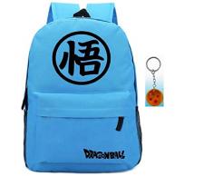 Two Bubbles Dragon Ball Rucksäcke Goku Rucksack Schwarz Blau Logo Casual 48 Zentimeter Stofftasche Set Schlüsselanhänger Kugel Glas Blau Logo, Goku-Symbol + Schlüsselanhänger