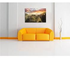 Gigantisches Dorf in China Bunstift Effekt, Format: 120x80 auf Leinwand, XXL riesige Bilder fertig gerahmt mit Keilrahmen, Kunstdruck auf Wandbild mit Rahmen, günstiger als Gemälde oder Ölbild, kein Poster oder Plakat