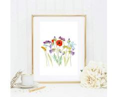 Din A4 Kunstdruck ungerahmt Mohnblumen Blumen Mohn Blumenwiese Natur Romantik Aquarell Natur Geschenk Druck Poster Bild