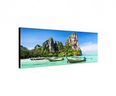 Panoramabild auf Leinwand und Keilrahmen 150x50cm Thailand Meer Strand Felsen Boote