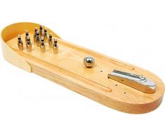 Small Foot 2877 Tisch-Bowling aus Holz, Geschicklichkeitsspiel mit 10 Metallkegeln und 1 Metallkugel, ab 3 Jahre, Natur