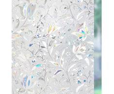 rabbitgoo 3D Statisch Selbsthaftend Fensterfolie Blickdicht Sichtschutzfolie Fenster Milchglasfolie Folie Glasfolie Selbstklebend Dekofolie UV Schutz Blumen 44.5 x 200 cm
