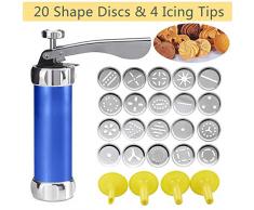 FRFJY 20 Edelstahl Keksteller und 4 Düsen Edelstahl Backformen Biscuit Maker Gun Baking Tool Kit