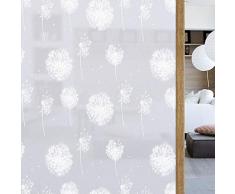 rabbitgoo Fensterfolie Selbstklebend Sichtschutzfolie Milchglasfolie für Bad statische Folie Anti UV mit Motiv Muster Upgrade Pusteblume 90 x 200CM