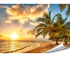 PMP-4life XXL Poster Strand in Barbados bei Sonnenuntergang HD 140cm x 100cm Hochauflösende Wanddekoration Bild für Wandgestaltung Wandbild | Fotoposter Karibik Sonne Sommer Palmen |