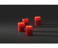 Konstsmide 1966-550 LED Dekoration rote Echtwachskerze mit zerlaufener Wachsoptik/ für Innen (IP20) / 4er Set / Batteriebetrieben: 4xCR2032 3V (inkl.) / mit Schalter / 4 warm weiÃe Dioden