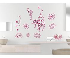 GRAZDesign Wandtattoo Bad Badezimmer WC Set mit vielen Meeres Tieren - Wasserfeste Fliesen Aufkleber Unterwasser Welt - Wandsticker Muscheln und Seesterne / 57x57cm / Farbe 010 Weiss