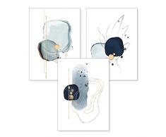 3-teiliges Premium Poster-Set | Kunstdruck | Abstrakt blau | Deko Bild für Ihre Wand | optional mit Rahmen | Wohnzimmer Schlafzimmer Modern Fine Art | DIN A4 / A3 (A4, ohne Rahmen)