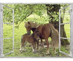 Artland Qualitätsbilder I Wandtattoo Wandsticker Wandaufkleber 60 x 45 cm Tiere Haustiere Pferd Collage Grün C0AJ Fensterblick Pony mit Kind