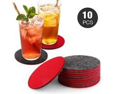 homeasy Glasuntersetzer Rot Grau 10er Filz Untersetzer Gläser Zweifärbig Getränkeuntersetzer Rund Deko für Tisch und Bar mit Aufbewahrungsbox