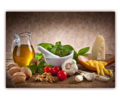 XXL Poster 100 x 70cm (F-228) Nudeln mit Pesto, Knoblauch Tomaten Nüsse Käse Öl Basilikum Küche (Lieferung gerollt!)