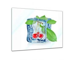 Bilderdepot24 Glasbild Eiswürfel Kirsche 60x40 cm - Deko Glas - brilliante Farben, inkl. Aufhängung