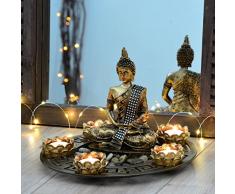 INtrenDU Buddha Dekoteller Bronze mit Teelichthaltern und Deko-Steinen