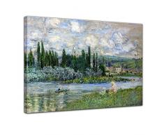 Leinwandbild - Claude Monet - Ansicht von Vétheuil sur Seine 120x90cm Groß - Alte Meister Keilrahmenbild - Leinwandbild Alte Meister Gemälde Fotoleinwand Bild auf Leinwand