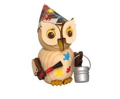 Kuhnert Drechslerei Holzfigur Mini Eule Maler - Dekofigur - Größe: 7 cm - Made in Germany