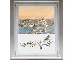 INDIGOS UG Sichtschutzfolie Glasdekorfolie Fensterfolie mit Motiv satiniert Blickdicht - d181 süßer Schmetterling Blüten Ranke Pflanze Tribal - 1200 mm Länge - 500 mm Höhe Viereck