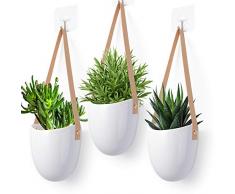 Herefun 3 Stück Hängeampeln, Keramik Blumentopf Hängend Wand Vase, Blumentopf Hängend, Hängende Pflanzer Wanddekoration, Blumenampel Deko für Sukkulenten/Kaktus