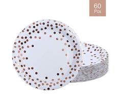 O-Kinee Rose Gold Einweg Pappteller 60 stücke, 9 Zoll Party Geschirr Geschirr Teller für Braut Babyparty Hochzeit Weihnachten Geburtstag Rose Gold Party Supplies