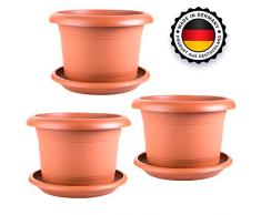2friends 3er Set Pflanzkübel + Untersetzer 20 cm Blumenkübel Blumentopf Pflanztopf Made in Germany, Farbe: Terracotta