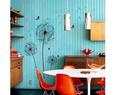 WandSticker4U®- Wandtattoo PUSTEBLUMEN II Schwarz I Wandbilder: 135X132 cm I Wand-aufkleber Blumen Löwenzahn Schmetterlinge Blüten Pflanzen I Deko für Wohnzimmer Schlafzimmer GROSS