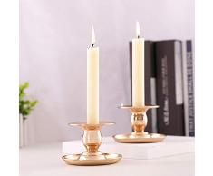 GoMaihe 2er Set Vintage Kerzenständer, 9.5x6cm Kerzenhalter Stabkerze Eisen Deko Kerzenleuchter, Kerzen Ständer für Tischdeko Valentinstag Weihnachts Halloween Hochzeit Zuhause Essen, Gold, MEHRWEG