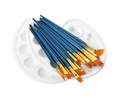 ATMOKO 12 Künstlerpinsel, 2 Mischpalette, Premium Nylon Aquarell, Acryl & Ölgemälde usw. Perfektes Pinsel Set für Anfänger, Kinder, Künstler und Gemälde Liebhaber, Blau, 4 Side Belts