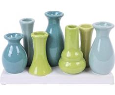 Hoff 6385 Green Life Keramikvasenset Papillon, Blau/Grün, Keramikvasen Bunt, Pflanzen Keramik Set, Deko Vasen Set, Mini Vasen Set, Kleine Vasen für Tischdeko