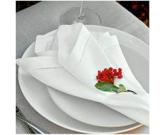 4 x Luxus Stoffservietten FLORENCE-II 43cm x 43cm - mit Feinem Hohlsau - Weiß, 100% Leinen