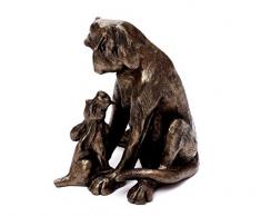 Brillibrum Design Moderne Hunde Figur Bronze in Handarbeit gefertigt schwere Skulptur Hund aus Kunstharz Hundefigur mit Welpe Dog Sculpture Jagdhund mit Welpen Antik-Stil Unikat