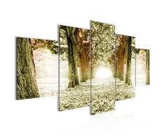 Runa Art Bilder Wald Landschaft Wandbild 200 x 100 cm Vlies - Leinwand Bild XXL Format Wandbilder Wohnzimmer Wohnung Deko Kunstdrucke Grün 5 Teilig - Made IN Germany - Fertig zum Aufhängen 605651c