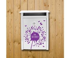 ilka parey wandtattoo-welt® Wandtattoo Briefkastenaufkleber Sticker Aufkleber Blume Pusteblume mit Schmetterlingen und Familiennamen Wunschnamen M1876 ausgewählte Farbe: *weiß* ausgewählte Größe: *M - 20cm breit x 21cm hoch*