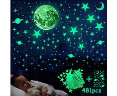 Leuchtsticker Wandtattoo, 481 Stück Leuchtsterne Wandtattoo Selbstklebend Wandsticker Leuchtaufkleber, Fluoreszierend Leuchtsterne Wandsticker für Kinderzimmer, Jungen Mädchen Schlafzimmer