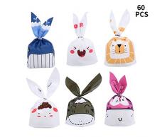Ulikey 60 PCS Ostertüte Hase Set - Hasen Osterhasen Tüten - Geschenktüten Biscuit Candy Geschenk Taschen Partytüte Mitgebseltüten Hasenohren Tüten für Ostern Hochzeit Geburtstag