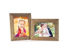 PHOTOLINI 2er Bilderrahmen-Set 13x18 cm Strandhaus Rustikal Eiche-Optik Natur Massivholz mit Glasscheibe inkl. Zubehör/Fotorahmen