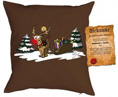 Kissen mit Füllung - Weihnachtsmotiv: Rudolph the rednosed reindeer - Set mit Urkunde - By Gali - Farbe: braun - Geschenk - Weihnachten