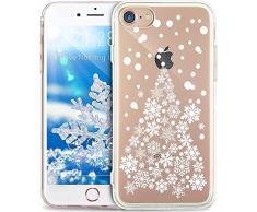 Kompatibel mit Hülle iPhone 8/7 Hülle,Durchsichtig mit Xmas Christmas Snowflake Weißen Weihnachten Schneeflocke Hirsch Klar TPU Silikon Handyhülle Schutzhülle,Weißer Weihnachtsbaum Schneeflocke