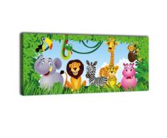 wandmotiv24 Leinwandbild Panorama Nr. 404 AnimalGroup 100x40cm, Keilrahmenbild, Bild auf Leinwand, Urwald Tiere Kinder